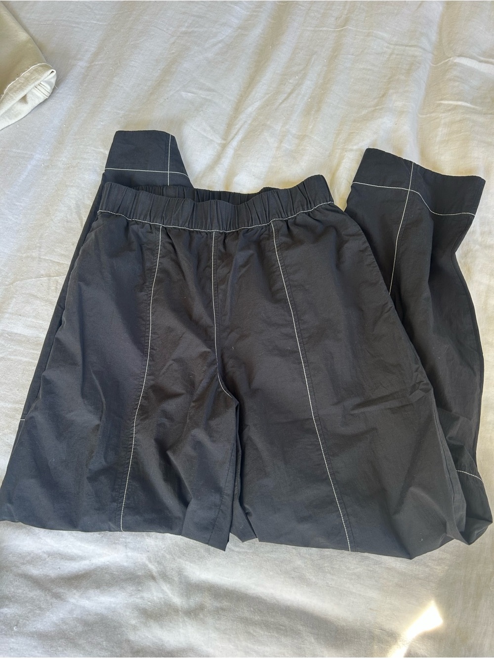 Ganni Black Balloon Pants with White Topstitch